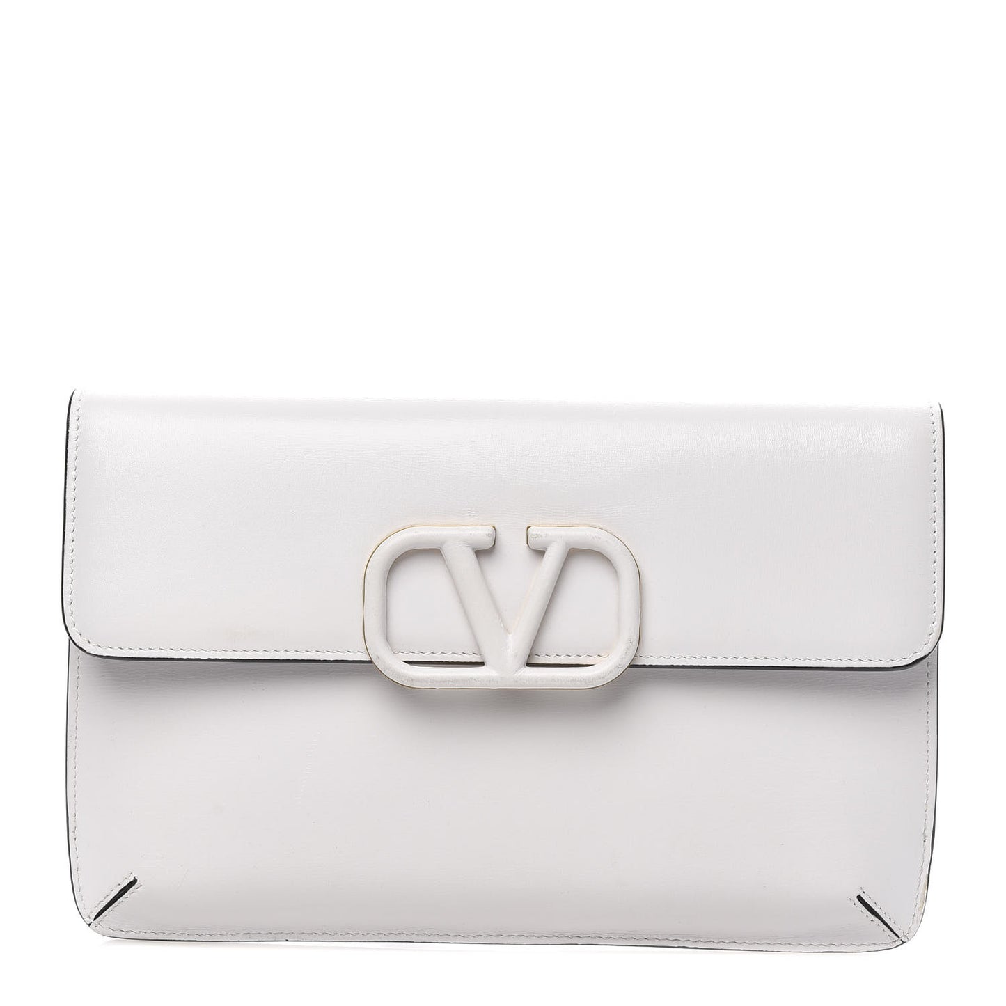 Calfskin Vlogo Envelope Clutch White