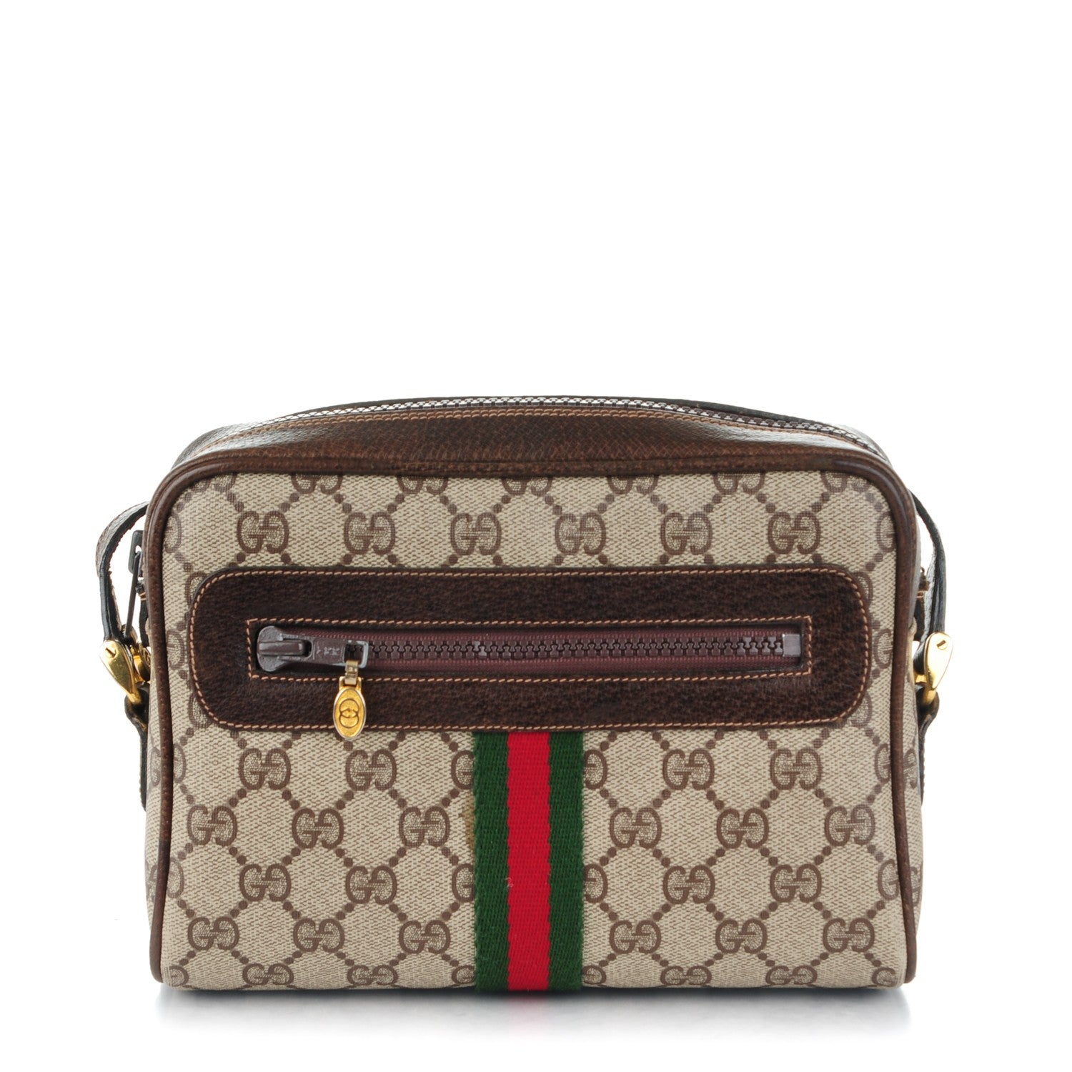 Gucci Coated Canvas Monogram Web Small Shoulder Bag Dark Brown 1 of 8