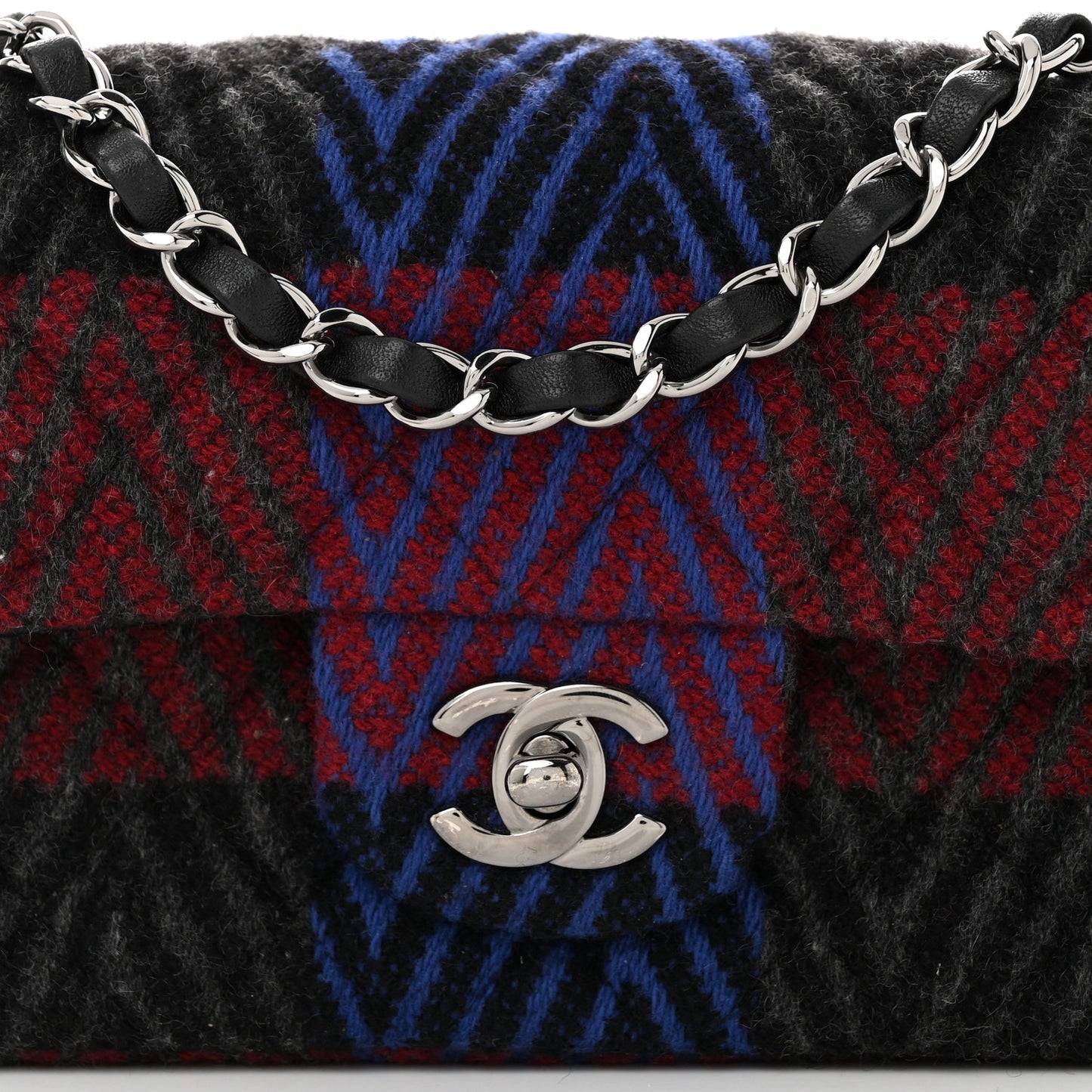 Wool Quilted Mini Rectangular Flap Red Grey Multicolor