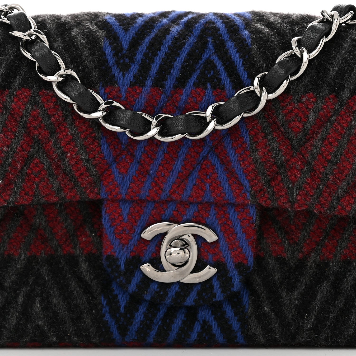 Chanel Wool Quilted Mini Rectangular Flap Red Grey Multicolor 8 of 11