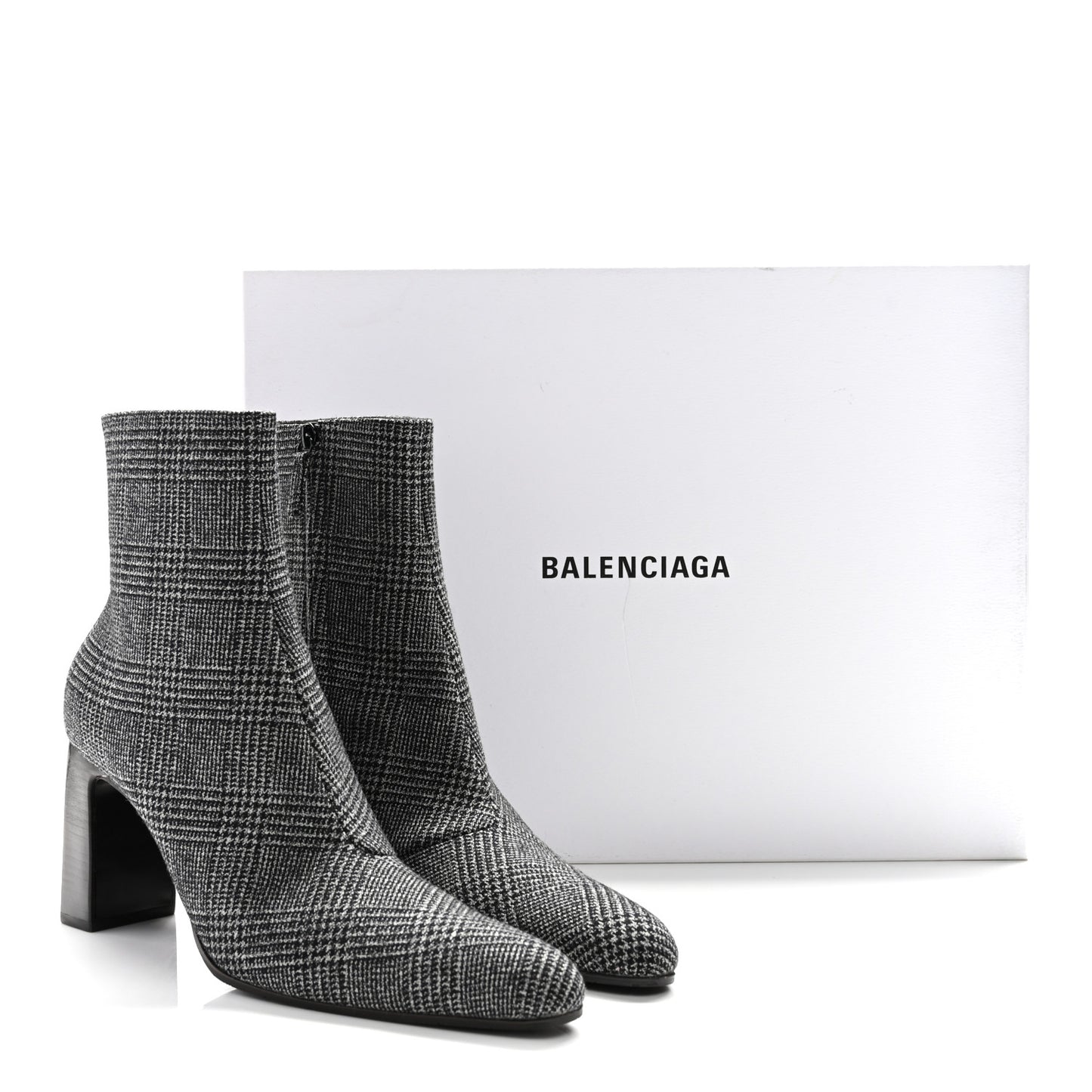 Wool Plaid Ankle Boots 41 Black White
