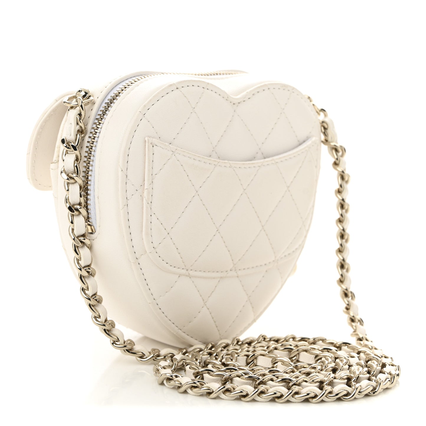 Lambskin Quilted CC In Love Heart Clutch With Chain White