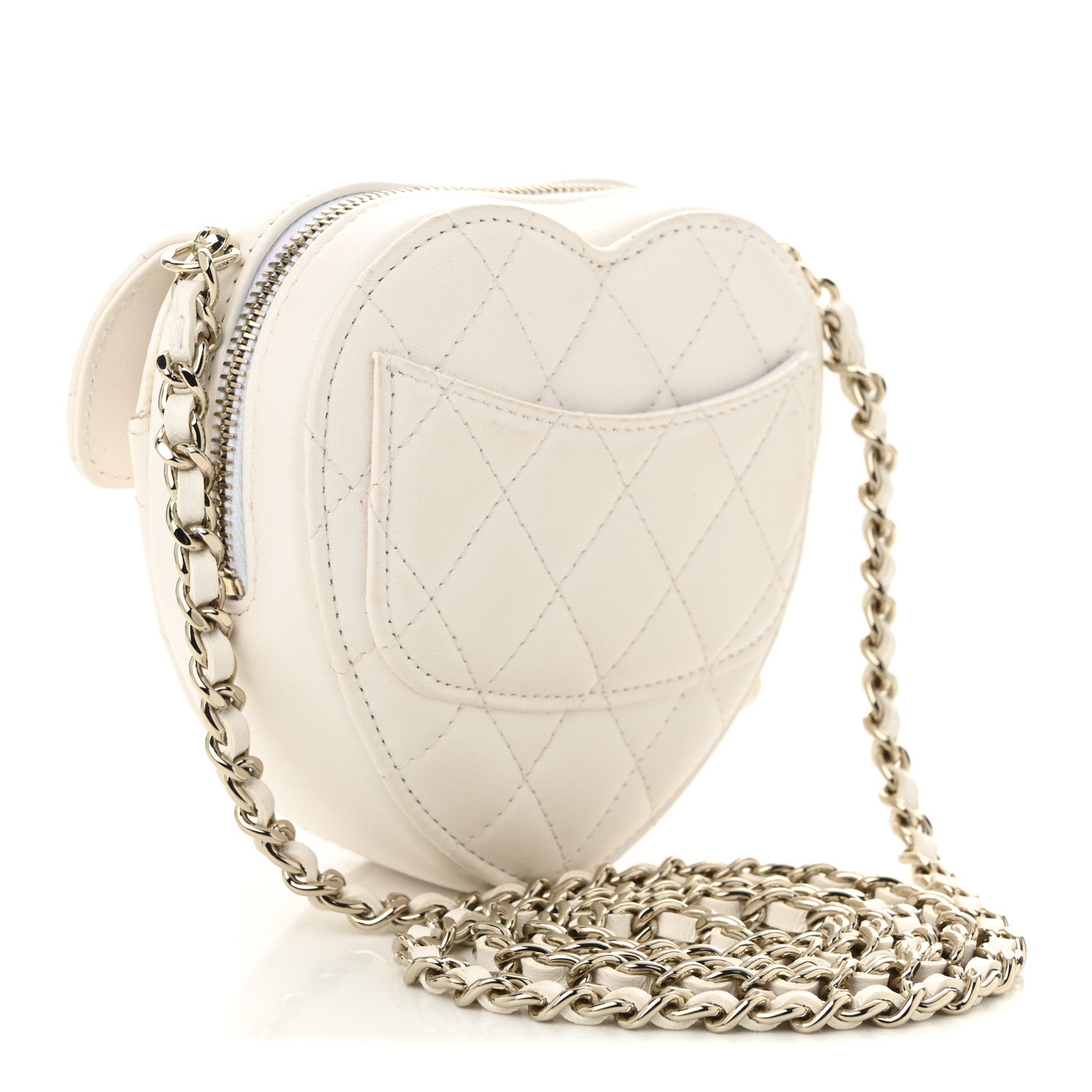 Chanel Lambskin Quilted CC In Love Heart Clutch With Chain White 3 of 11