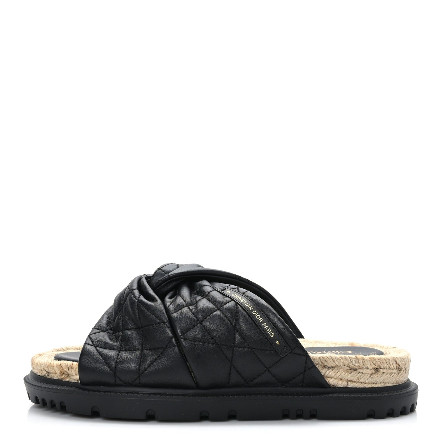 Calfskin Cannage Dtwist Espadrille Platform Sandals 38.5 Black