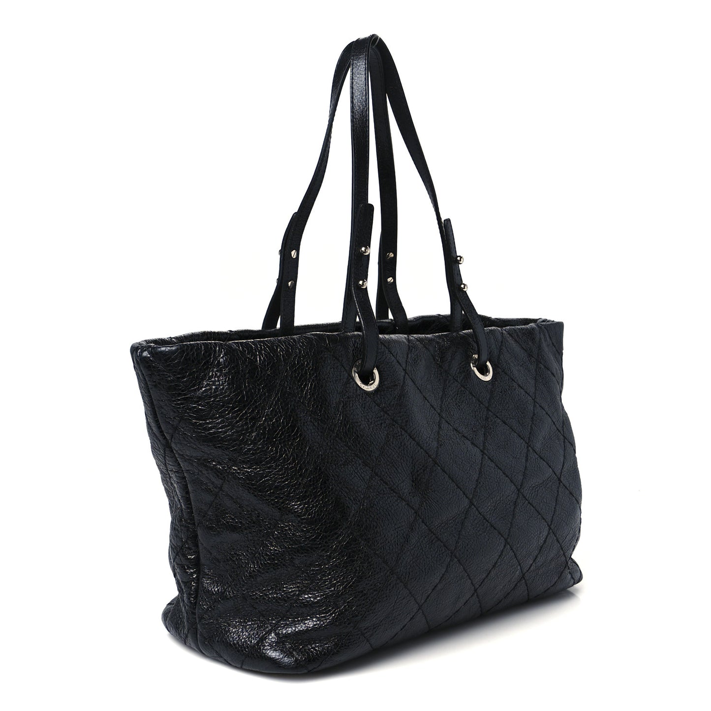 Glazed Calfskin Large On The Road Tote Black