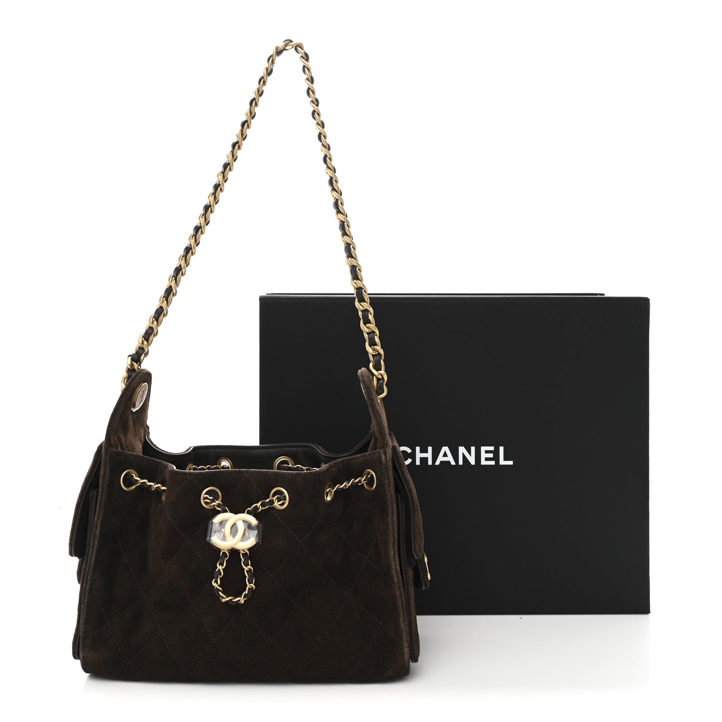 Suede Quilted Mini Chanel 25 Handbag Dark Brown