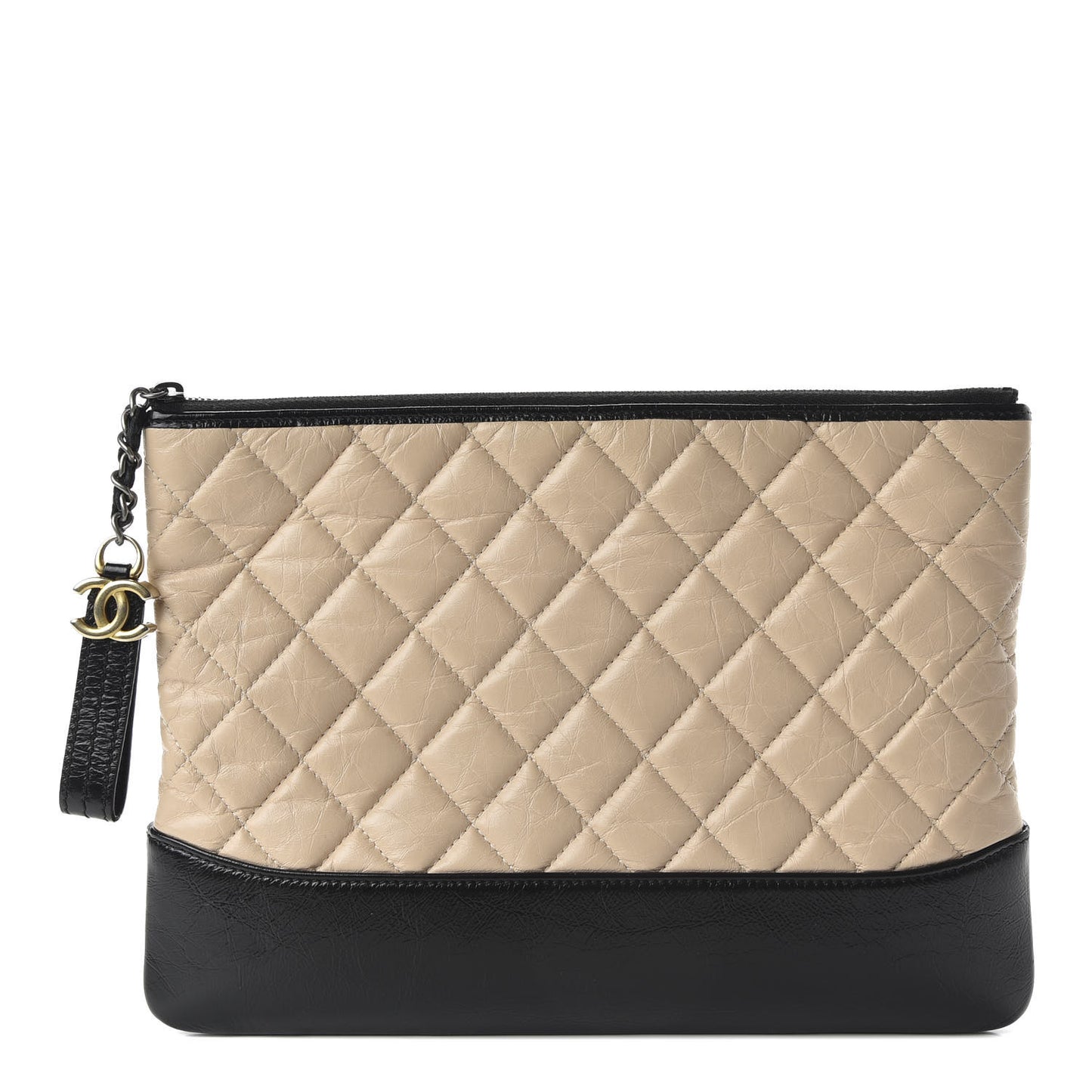 Aged Calfskin Quilted Medium Gabrielle Cosmetic Case Beige Black