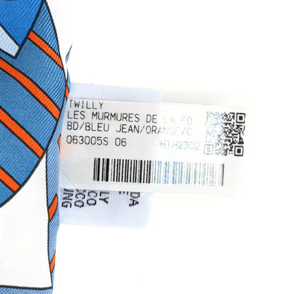 Hermes Silk Les Murmures de la Foret Twilly Bleu Jean Orange 4 of 4