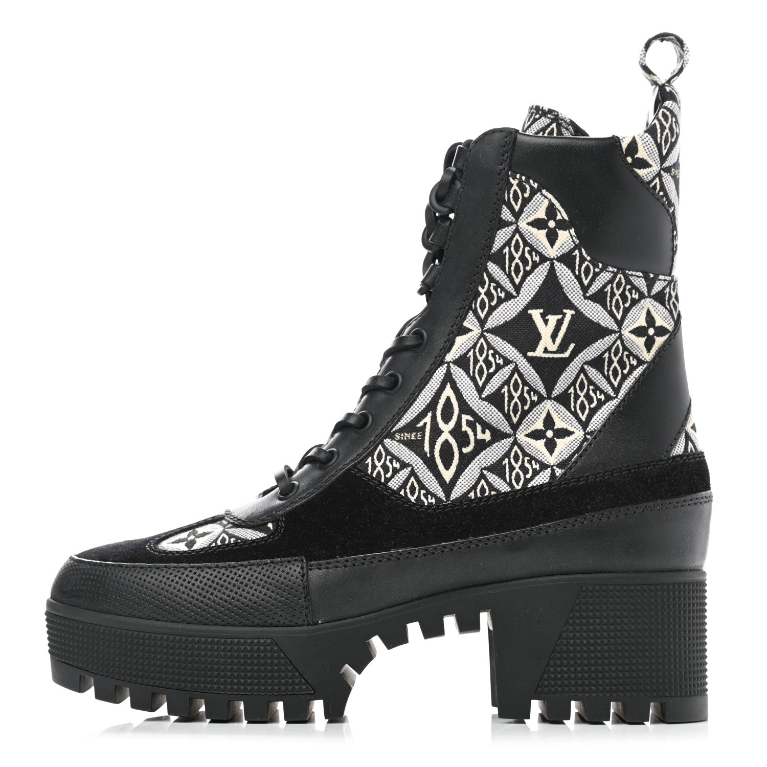 Louis Vuitton Suede Calfskin Jacquard Since 1854 Laureate Platform Desert Boots 37 Black 1 of 8