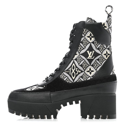 Louis Vuitton Suede Calfskin Jacquard Since 1854 Laureate Platform Desert Boots 37 Black 1 of 8