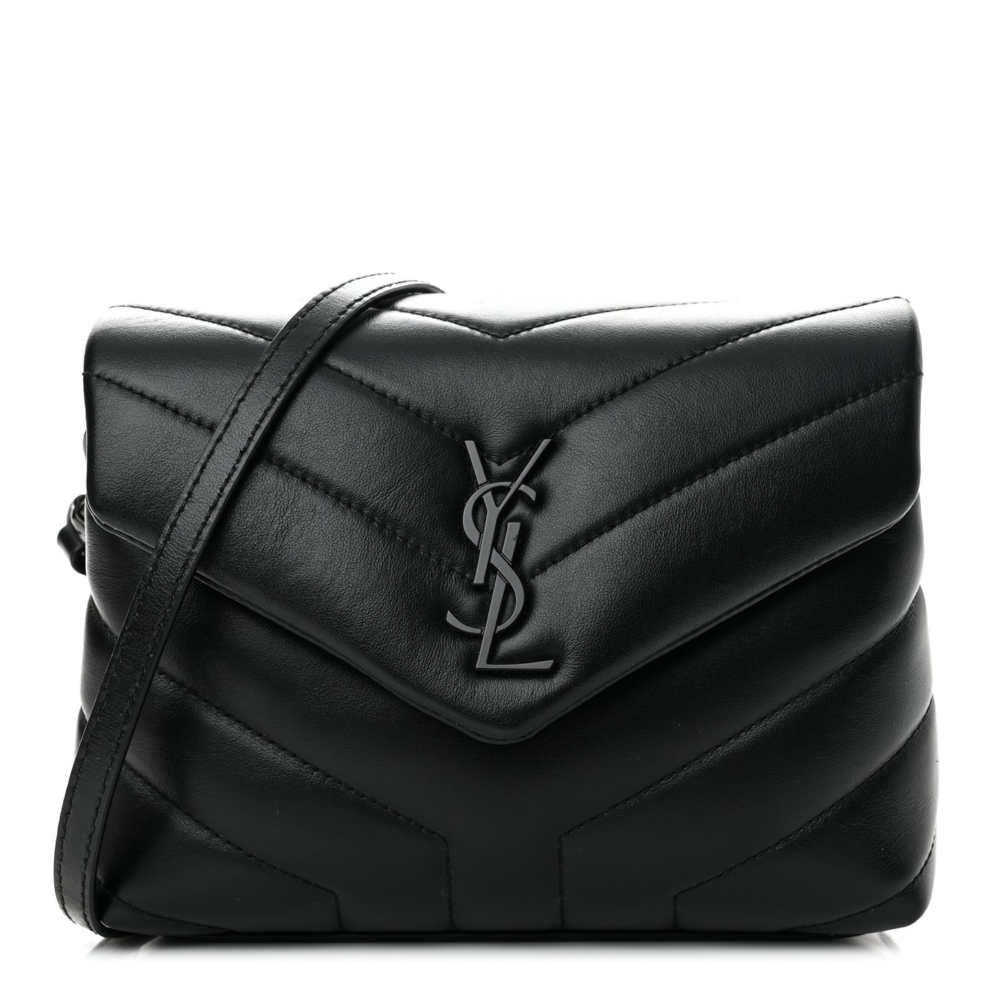 Calfskin Y Quilted Monogram Monochrome Toy Loulou Crossbody Bag Black
