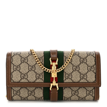 Gucci GG Supreme Monogram Azalea Calfskin Web Jackie 1961 Chain Wallet Beige Ebony Brown Sugar 1 of 10