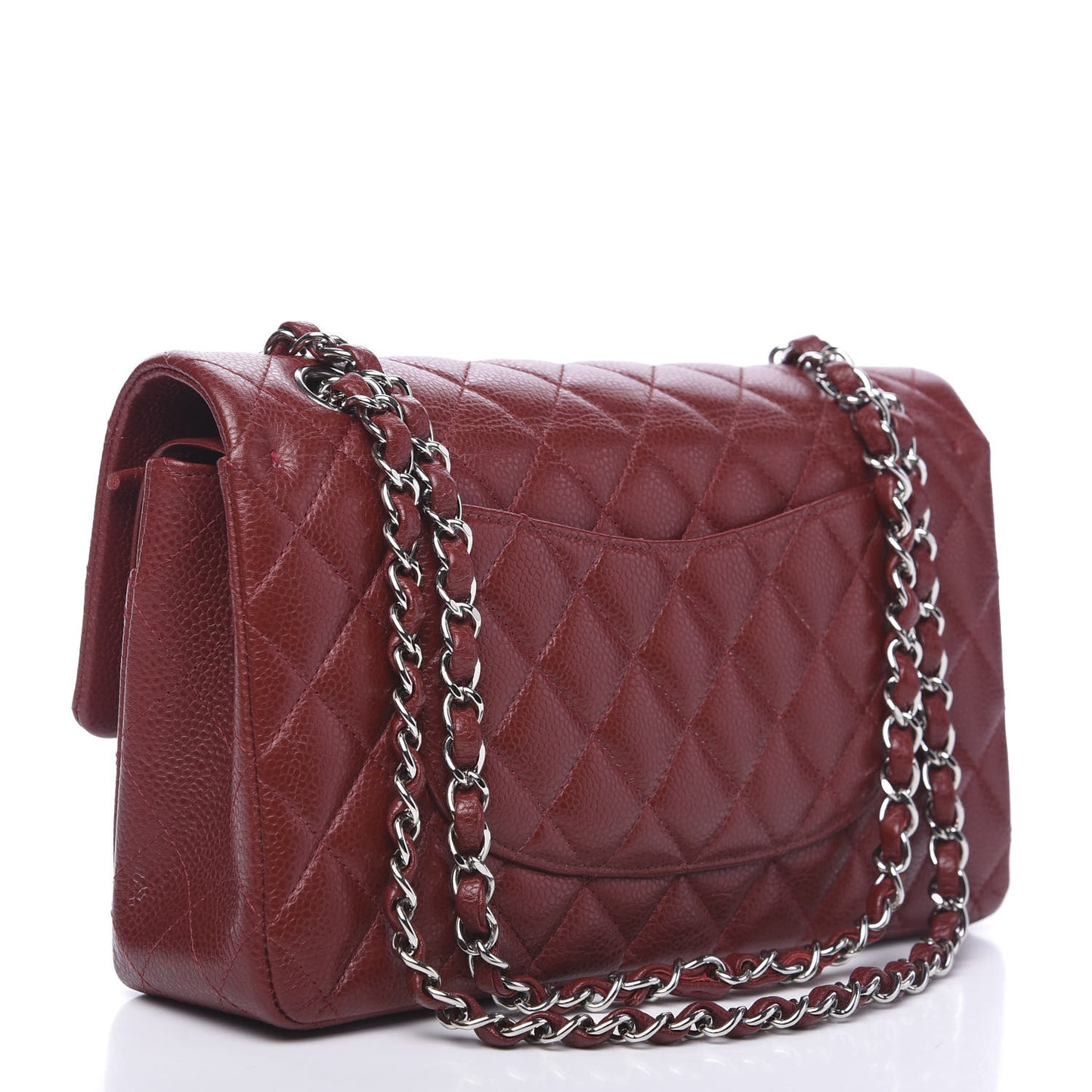 Caviar Quilted Medium Double Flap Dark Red