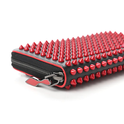 Christian Louboutin Calfskin Paris Panettone Spiked Zip Around Wallet Black Red 6 of 9