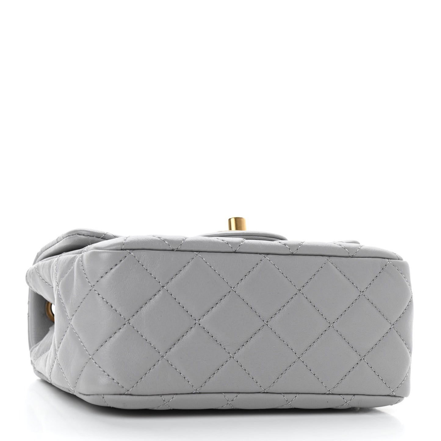 Lambskin Quilted Mini Pearl Crush Flap Light Grey