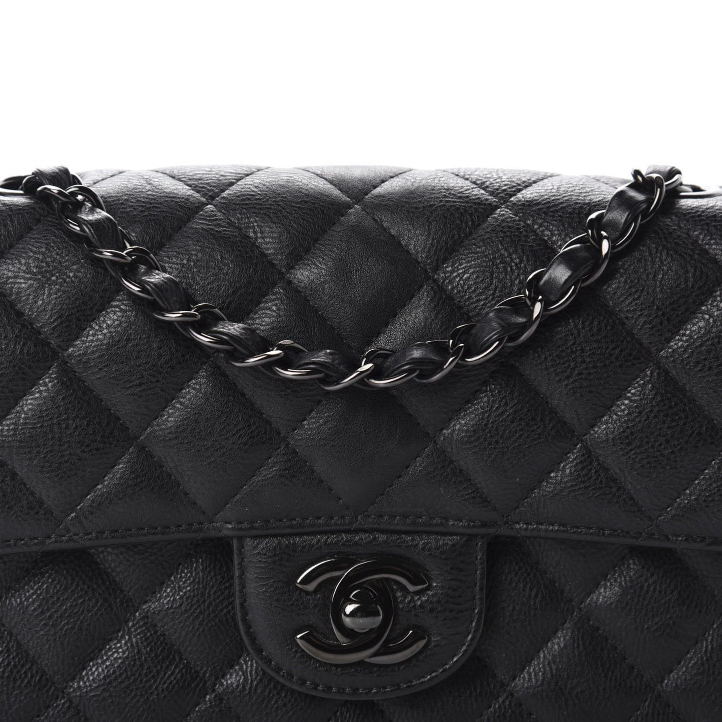 Crumpled Calfskin Quilted Mini Rectangular Flap So Black