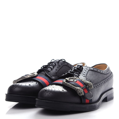 Gucci Calfskin Web Mens Queercore Brogue Derby Loafers 9 Black 3 of 12