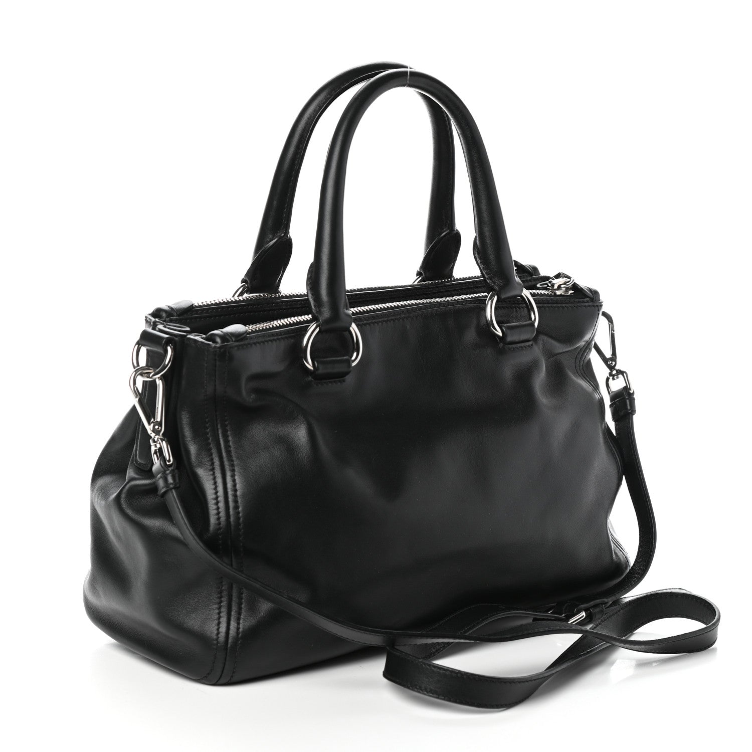 Prada Soft Calfskin Double Zip Shoulder Bag Black 3 of 9