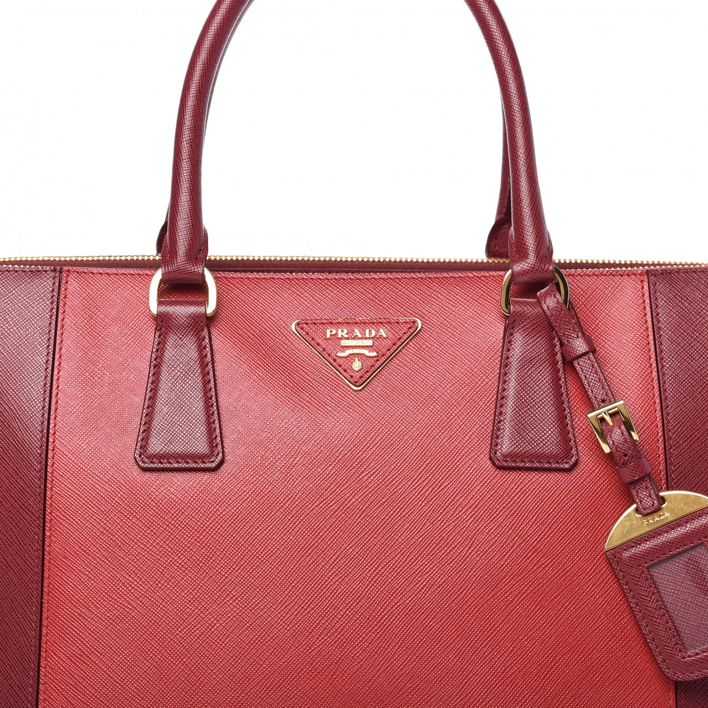Saffiano Bi-Color Large Galleria Double Zip Tote Cerise Fuoco