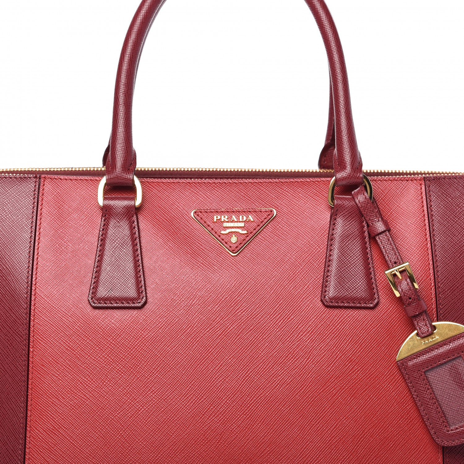 Prada Saffiano Bi-Color Large Galleria Double Zip Tote Cerise Fuoco 10 of 11