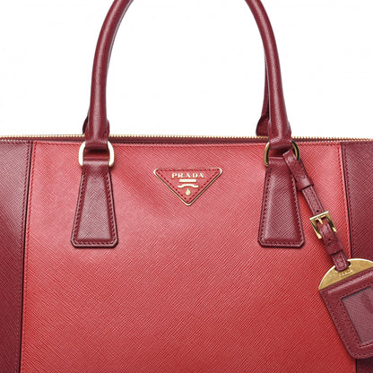 Prada Saffiano Bi-Color Large Galleria Double Zip Tote Cerise Fuoco 10 of 11