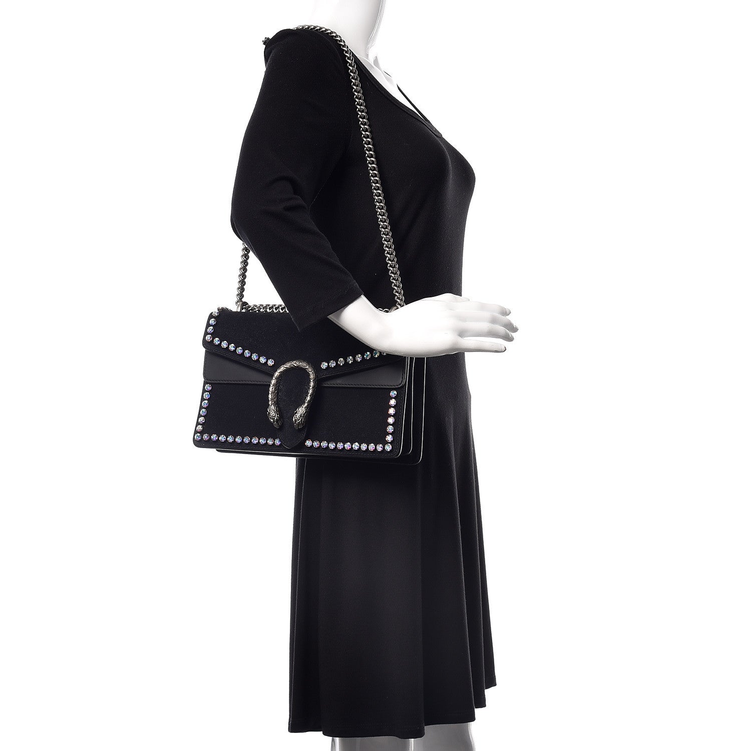 Gucci Suede Crystal Small Dionysus Shoulder Bag Black 2 of 10
