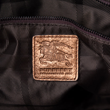 Burberry Metallic Calfskin House Check Tote Bronze 6 of 10