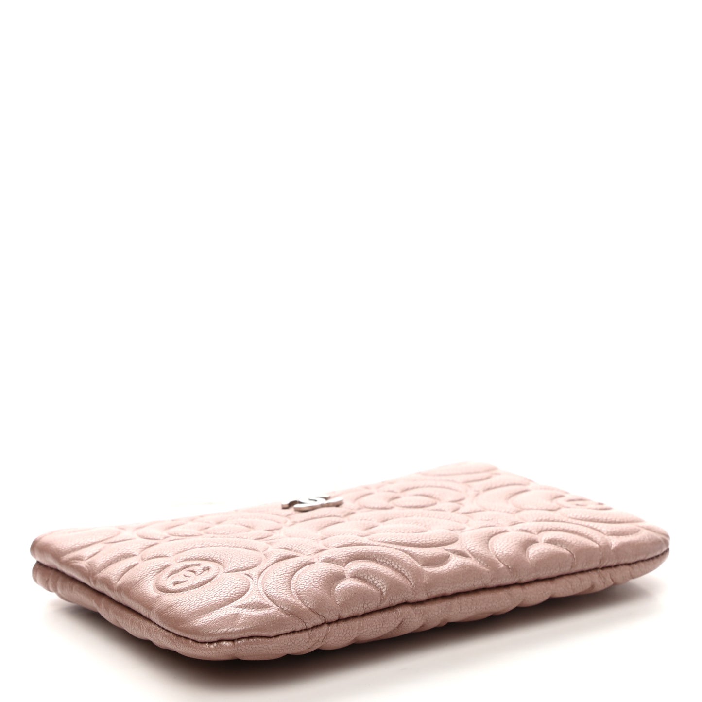 Goatskin Camellia Embossed Cosmetic Pouch Light Pink