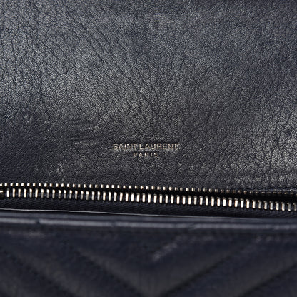 Saint Laurent Sheepskin Matelasse Chevron Monogram Medium College Bag Deep Marine 7 of 13