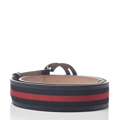 Gucci Calfskin Web Interlocking G Belt 75 30 Navy 2 of 5