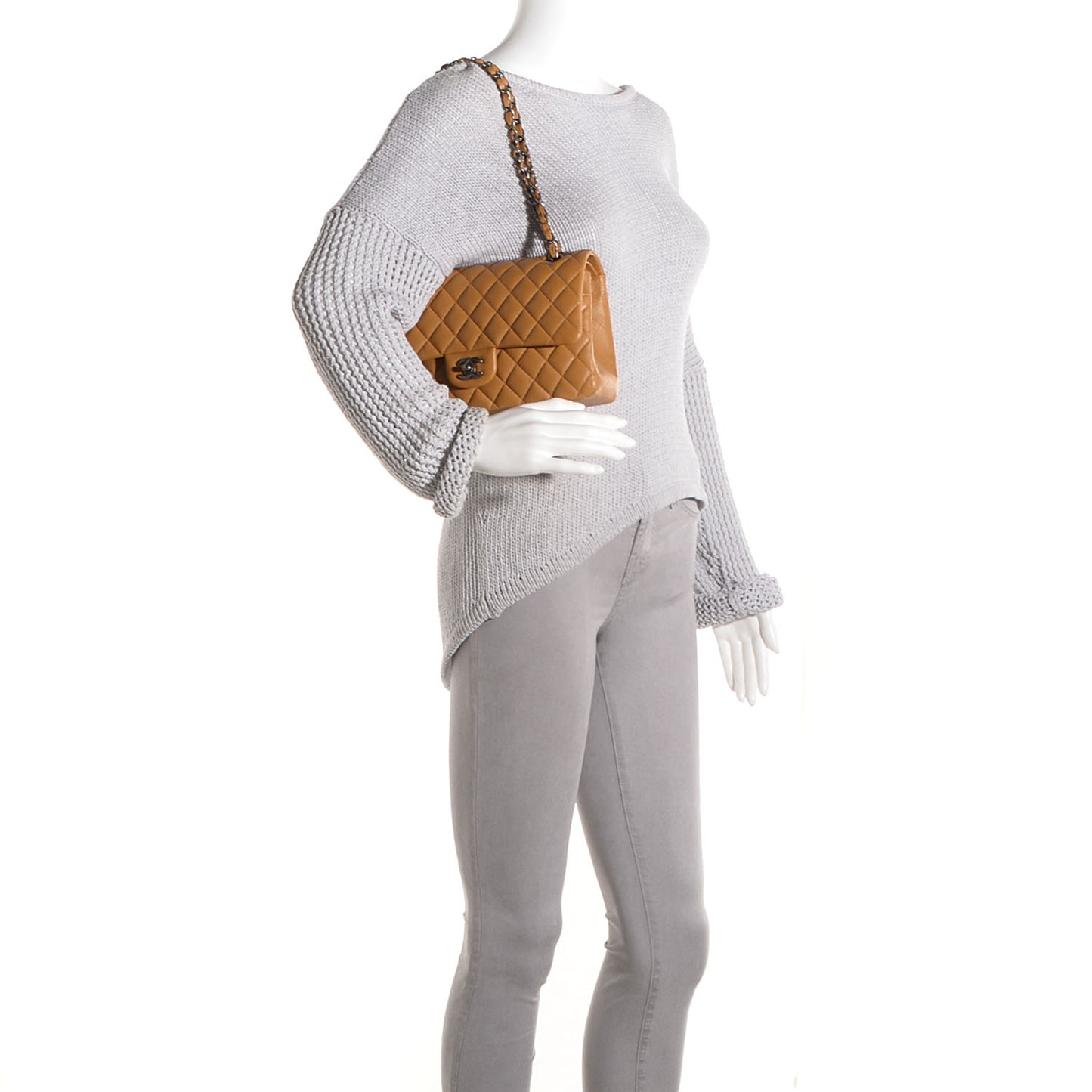 Lambskin Medium Double Flap Dark Beige