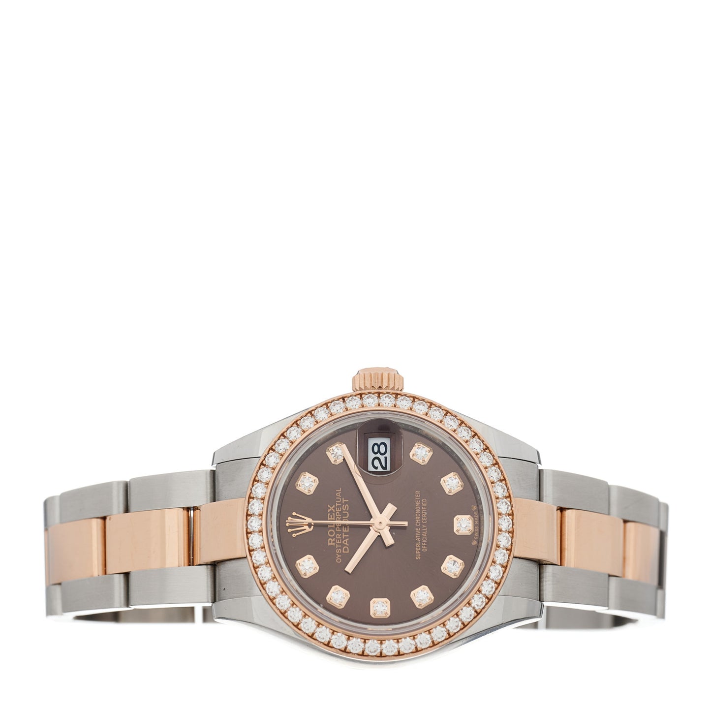 Stainless Steel 18K Everose Gold Diamond 28mm Oyster Perpetual Datejust Watch Chocolate 279381RBR