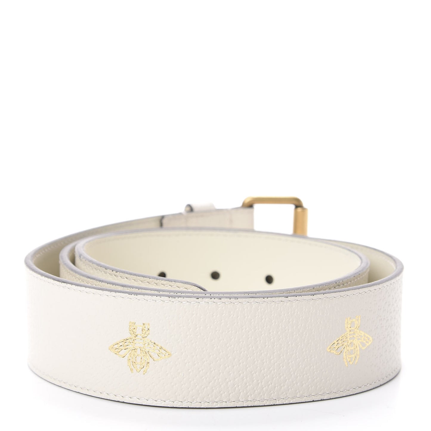 Textured Dollar Calfskin Bees And Stars Print Womens 40mm Belt 90 36 Mystic White Gold