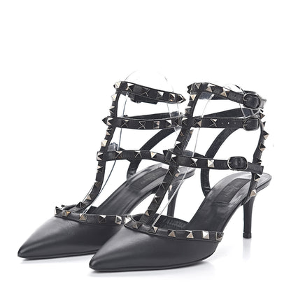 Valentino Garavani Nappa Rockstud Ankle Strap Low Heel Pumps 37 Black 3 of 7