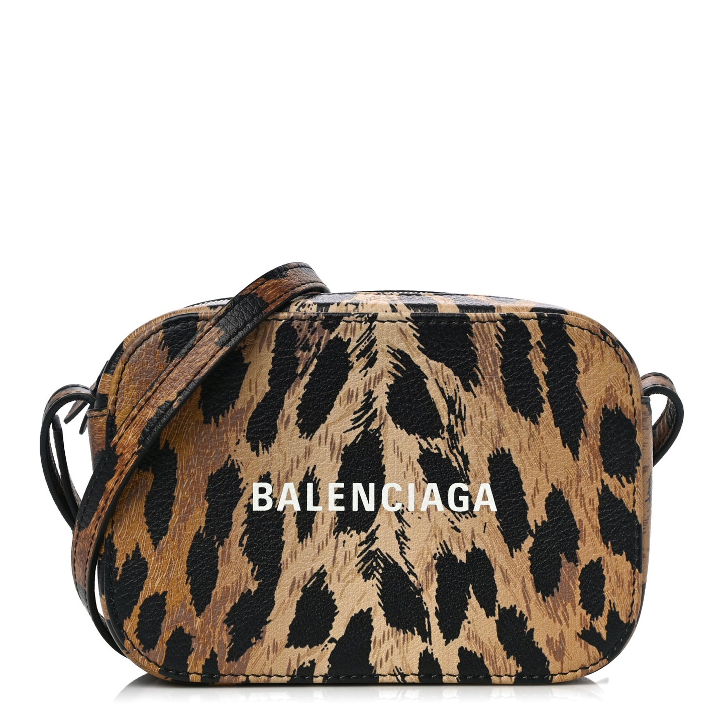 Calfskin Printed Leopard XS Everyday Camera Bag Beige White