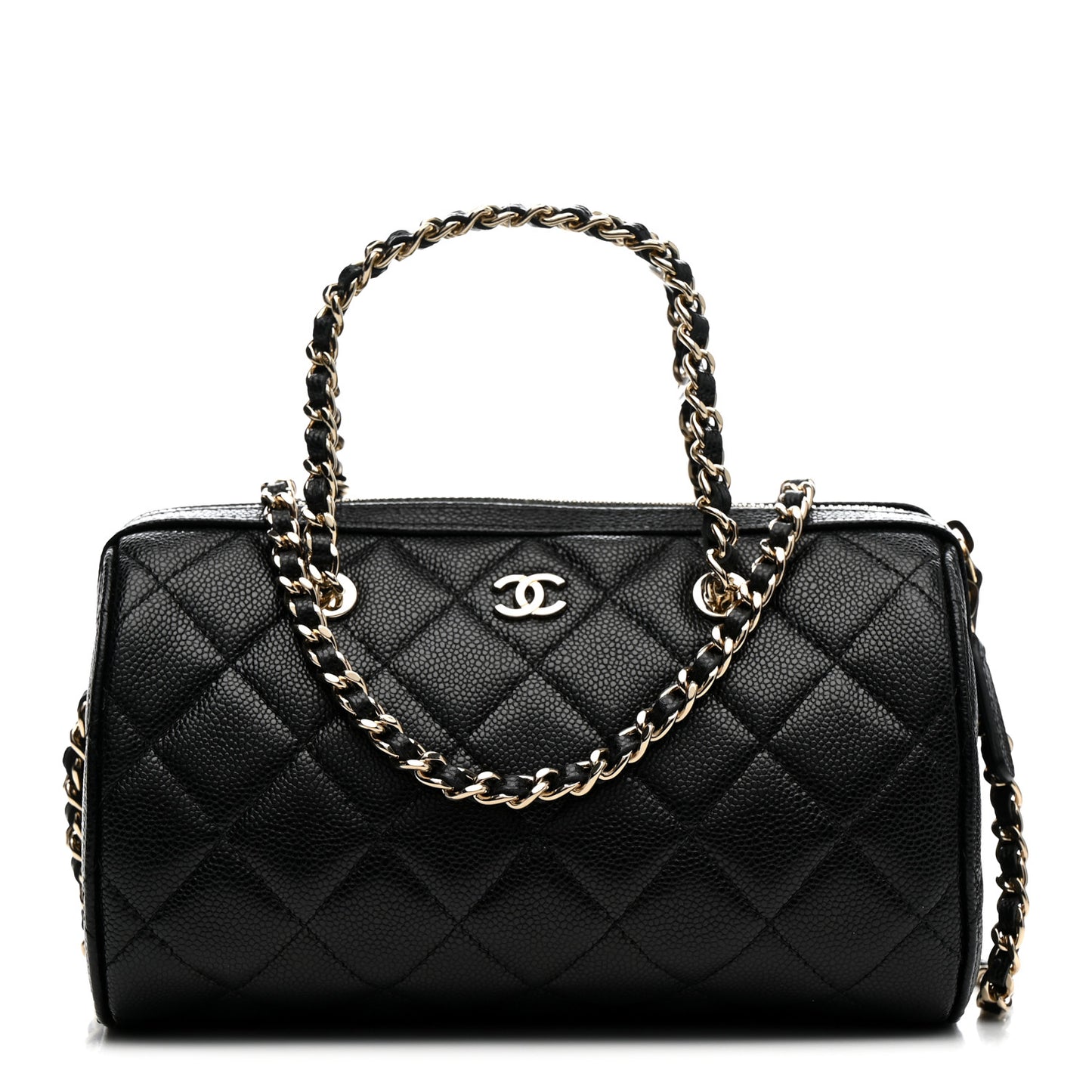 Caviar Quilted Barrel Clutch With Chain Black
