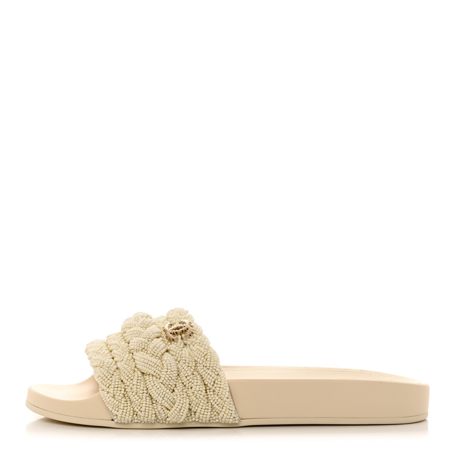 Chanel Lambskin Pearl Beaded Woven Slides 39 Beige 1 of 9