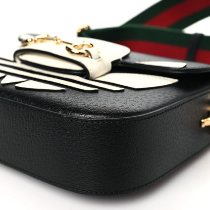 Gucci X ADIDAS Textured Dollar Calfskin Web Trefoil Mini Horsebit 1955 Shoulder Bag Black Off White 10 of 10