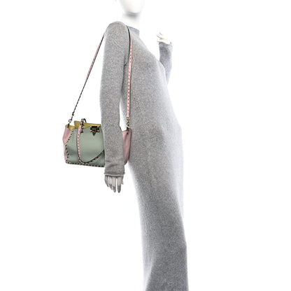 Valentino Garavani Vitello Watercolor Small Rockstud Tote Rose Green Yellow Sky 2 of 9