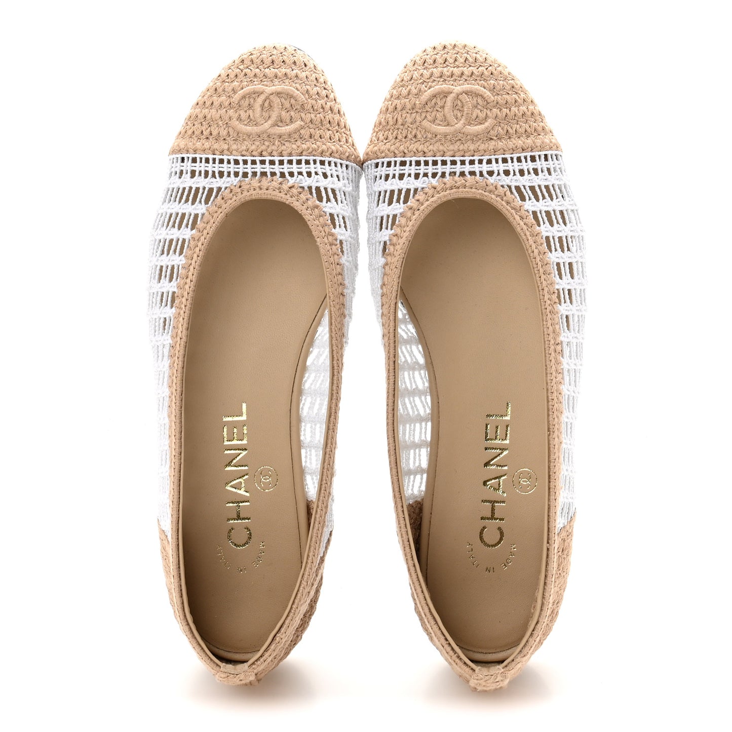 Raffia Cap Toe Ballerina Flats 36 White Beige