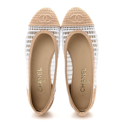 Chanel Raffia Cap Toe Ballerina Flats 36 White Beige 2 of 10