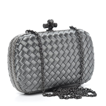 Bottega Veneta Satin Ayers Intrecciato Chain Knot Clutch Grey 3 of 9