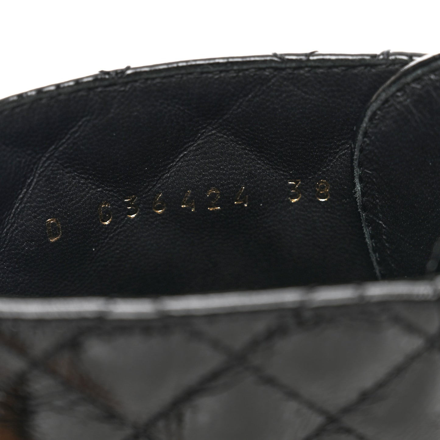 Shiny Calfskin Quilted Lace Up Combat Boots 38 Black