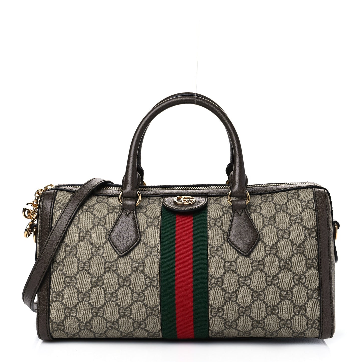 GG Supreme Monogram Textured Dollar Calfskin Web Medium Ophidia Boston Beige Ebony New Acero
