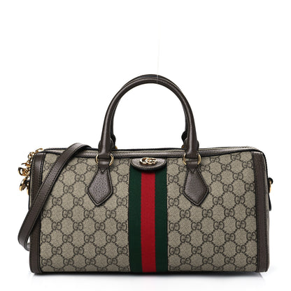 Gucci GG Supreme Monogram Textured Dollar Calfskin Web Medium Ophidia Boston Beige Ebony New Acero 1 of 10