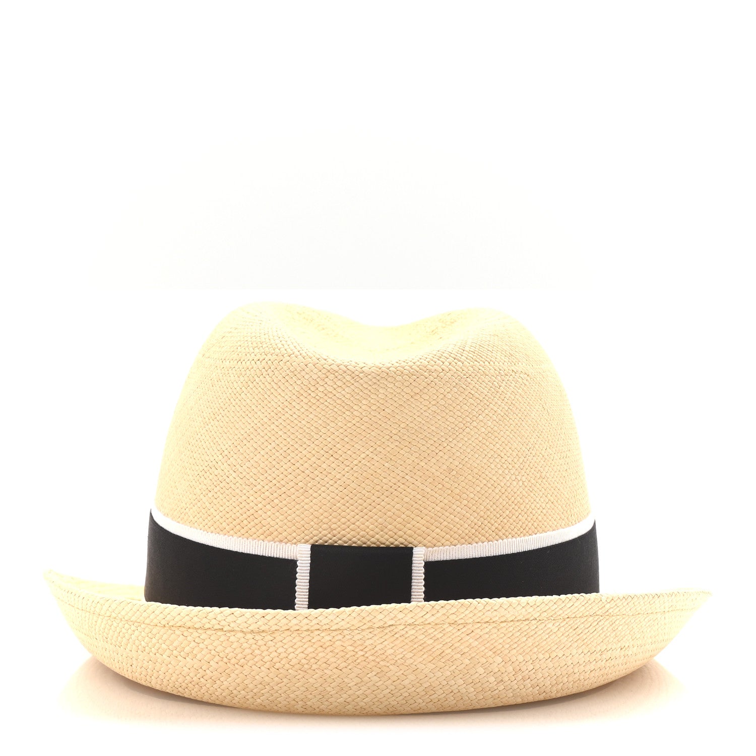 Chanel Straw Grosgrain Ribbon Fedora Hat S Beige Black 5 of 8