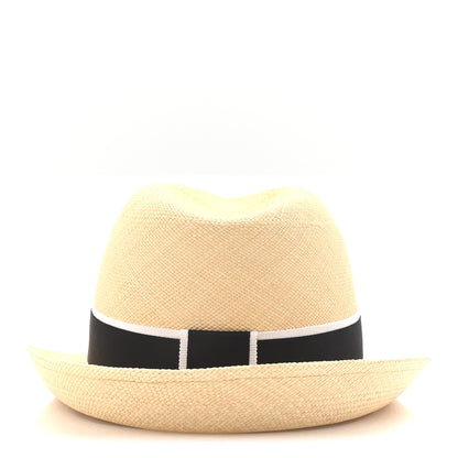 Chanel Straw Grosgrain Ribbon Fedora Hat S Beige Black 5 of 8