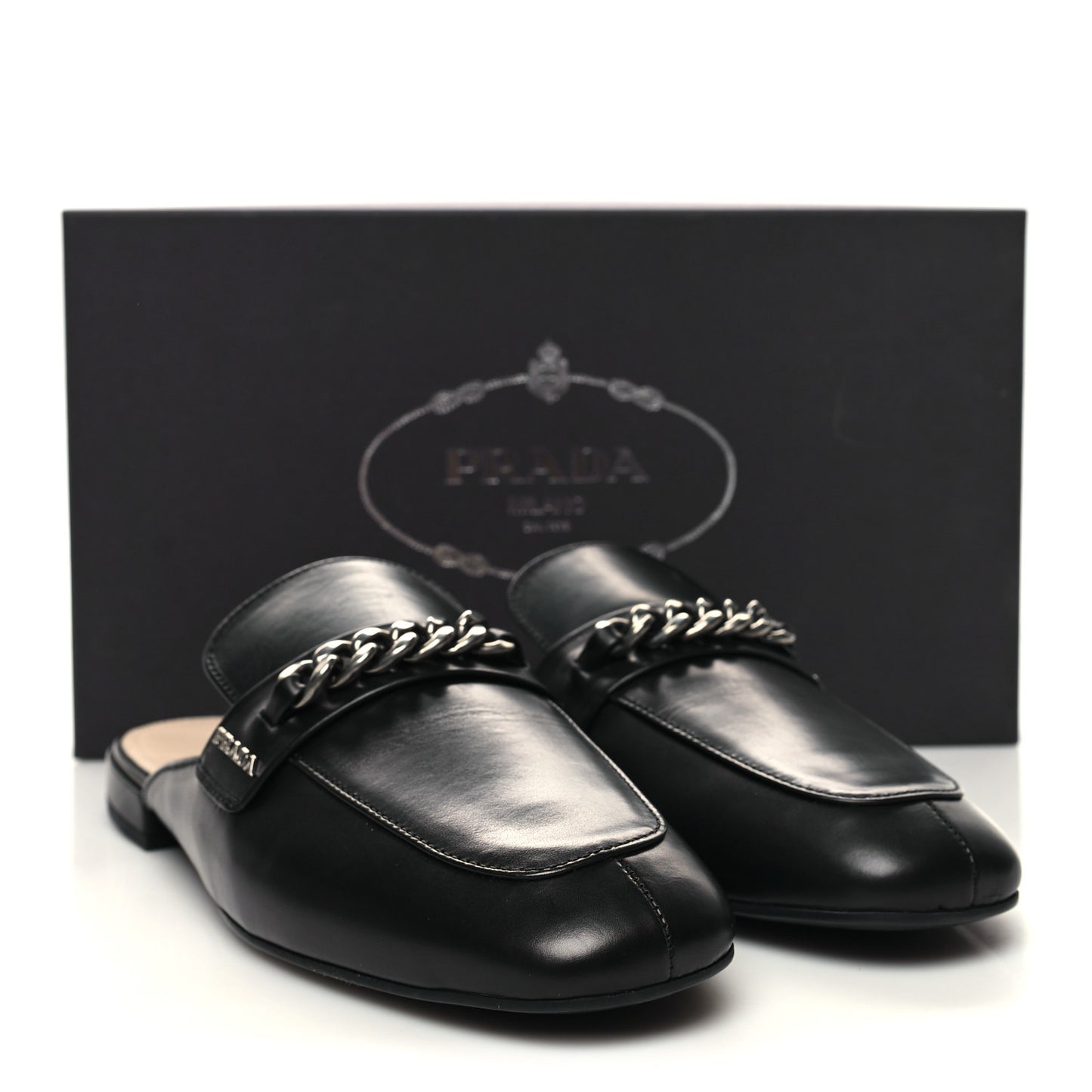 Vitello Lux Chain Mules 37 Black
