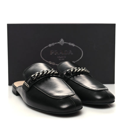 Prada Vitello Lux Chain Mules 37 Black 9 of 9