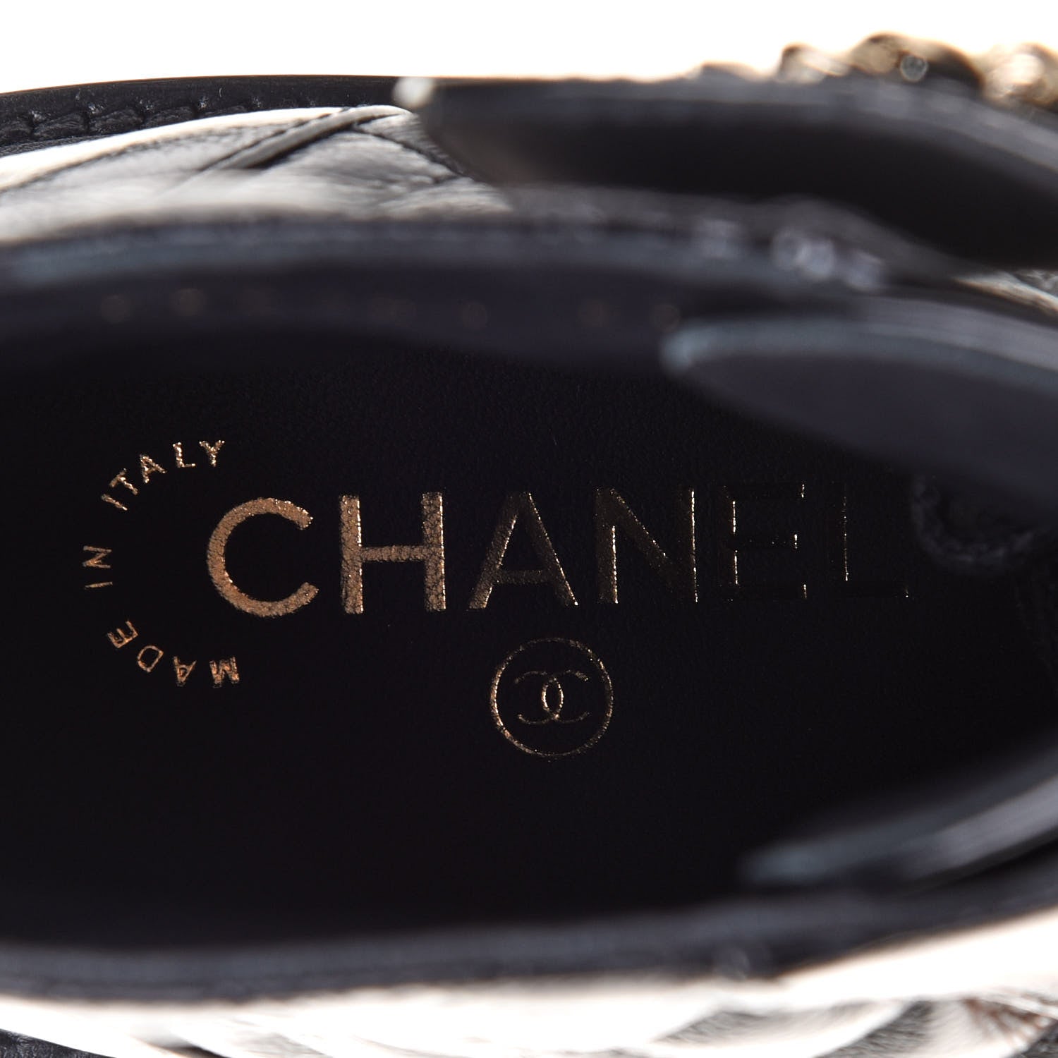 Chanel Shiny Calfskin Quilted Lace Up Combat Boots 37 Black 7 of 10